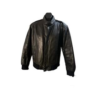 Wear Me Out Vintage Black Leather Bomber Jacket – Size 46